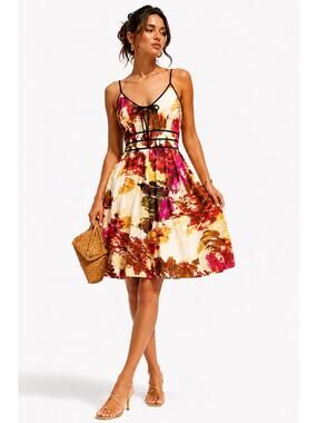 Naeem Khan Timeless Abstract Watercolor Fit & Flare Midi Dress Size 10